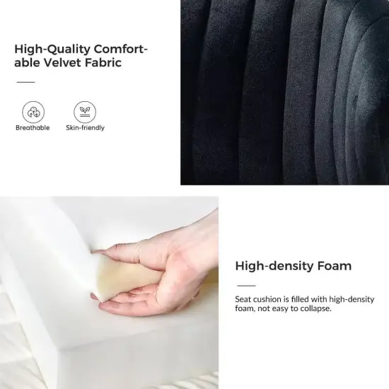 Velvet Upholstered Wingback Armless Side Chair with Gold Metal Legs for Living Room or Dining Black {2}