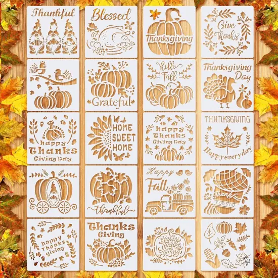 20 Pieces Thanksgiving Fall Stencils for Painting 7.9 x 7.9 Inch {1}
