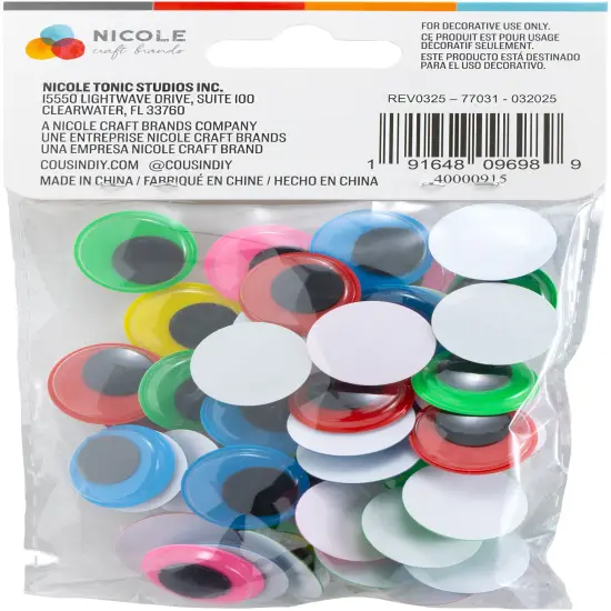 CousinDIY Paste-On Wiggle Eyes 20mm 50/Pkg-Black {2}