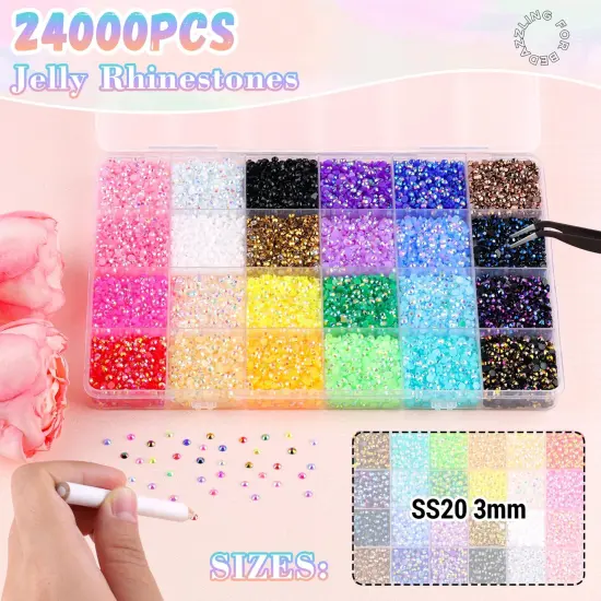 24000Pcs 3mm Flatback Resin Jelly Rhinestones with Tweezers - Large Pack (Multicolored) {2}