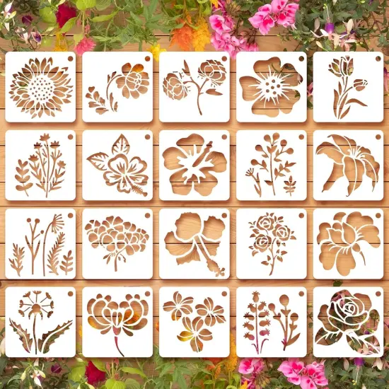 20 Pcs 2.95 Inch Flower Stencils for Crafts, Rock Painting, Home Decor {1}