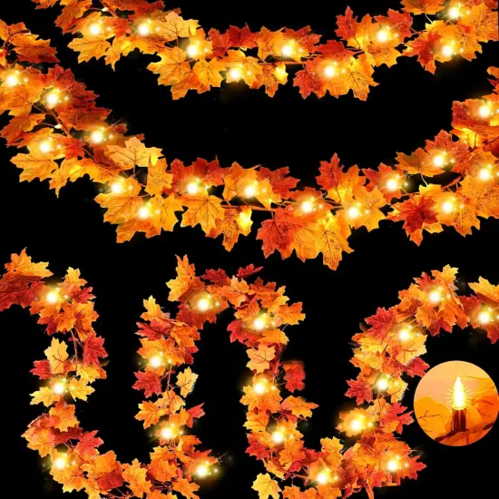 10Ft 50 LED Fall Garland with Lights - Battery Operated (Orange) {1}