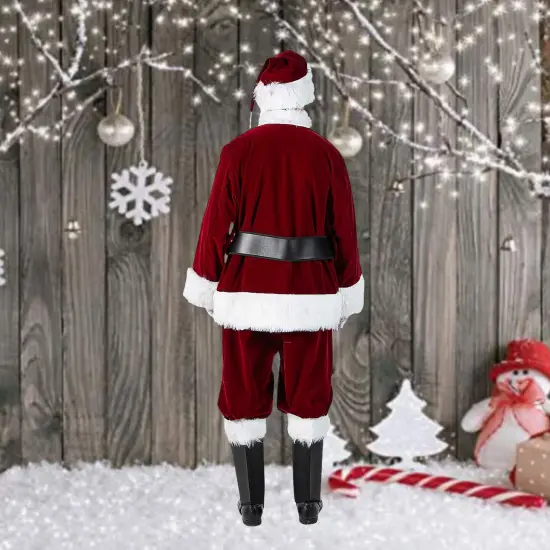 Burgundy Velvet Santa Costume with Plush Trim {3}