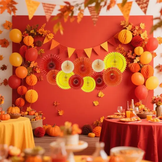 Fall Hanging Honeycomb Round Paper Fans - 11 Count {2}