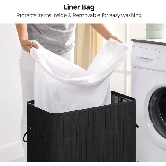 Black Natural Wicker Laundry Hamper with Lid, Liner Bag and Foldable Frame {3}