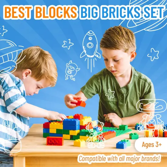 Best Blocks Big Blocks Set, Large Building Blocks for Ages 3 and Up, 100% Compatible with All Major Brands, Classic Colors, 108 Pieces Multicolor {2}