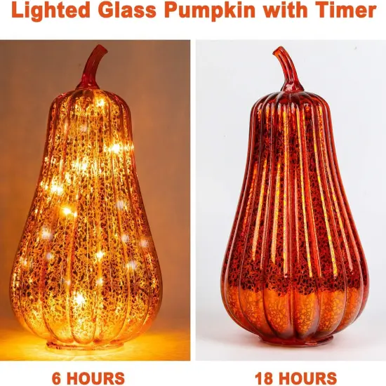 Glass Pumpkin with Lights and Timer {2}