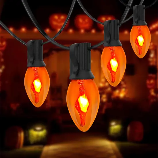 25Ft C7 Outdoor Flickering Flame Halloween String Lights {1}