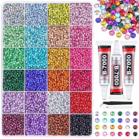 24000Pcs 3mm Resin Rhinestones with B7000 Glue & Tweezers &ndash; Multicolor Craft Gems {1}