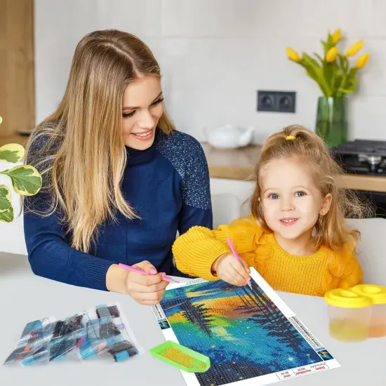 5D Starry Night Forest Diamond Painting Kit - 12x16inch {4}