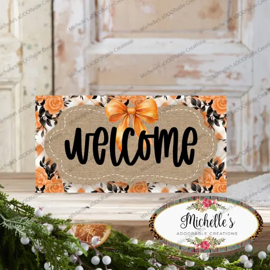 12in Welcome Orange Black Floral Sign {3}