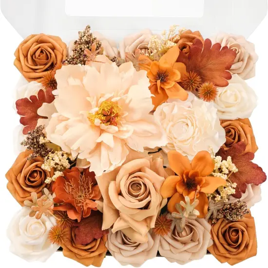 Artificial Flowers Burnt Orange & Champagne Flower Combo {1}