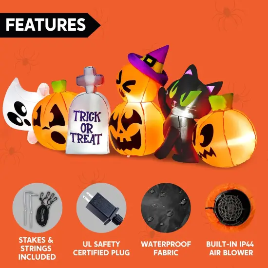 8 FT Long Halloween Inflatables Outdoor Decoration - Pumpkin Cat {4}