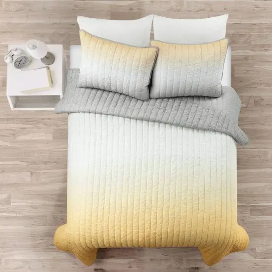 Ombre Reversible 3 Piece Quilt Set with Pillow Shams Soft Crinkle Fabric {4}