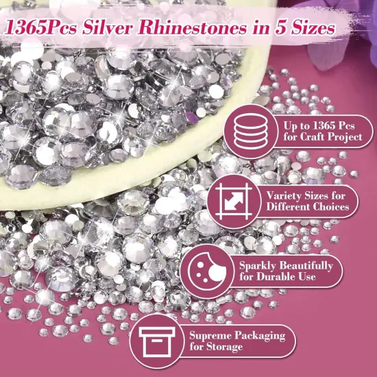 1365PCS Flatback Rhinestone with Glue and Precision Tip (Clear) {4}