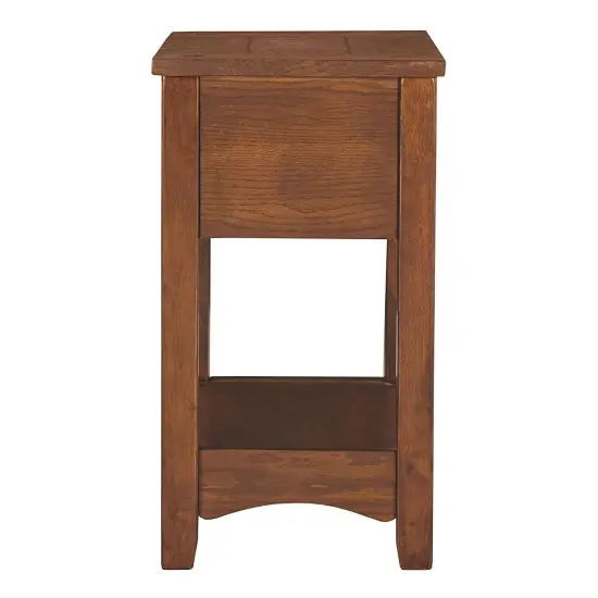 Compact Brown Wood Side End Table with Drawer and Bottom Shelf for Living Room or Bedroom {5}