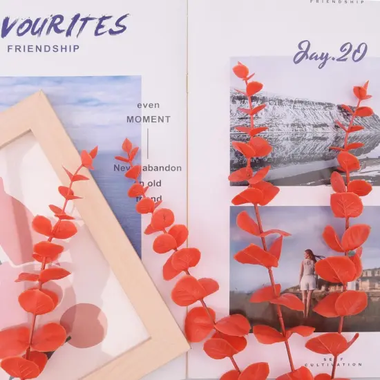 36 Pcs Orange Eucalyptus Stems Artificial Leaves Faux Eucalyptus Stems {2}