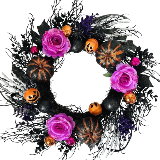 22 Inch Halloween Wreaths with Pumpink Rose Skeleton {1}