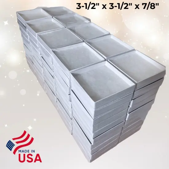 100 Boxes - Made in USA - Clear Top Jewelry Boxes with White Swirl Embossed Base Gift Case Cotton-Filled - 3-1/2" x 3-1/2" x 7/8" White Swirl Embossed - Gift Giving Keepsake Box & Jewelry Storage {3}