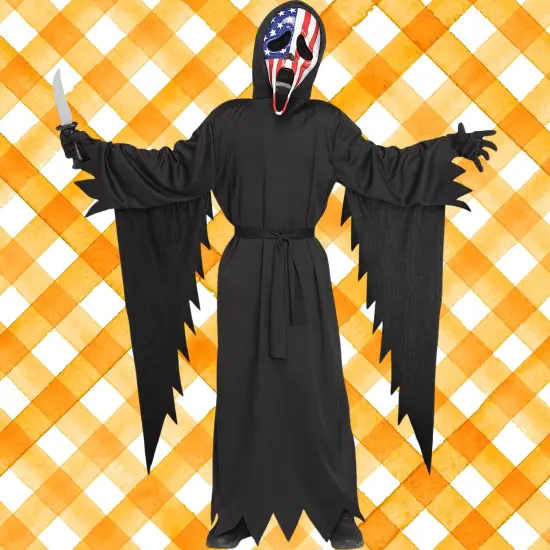 Ghost Face Patriotic Child Costume with Hooded Robe and Mask {2}