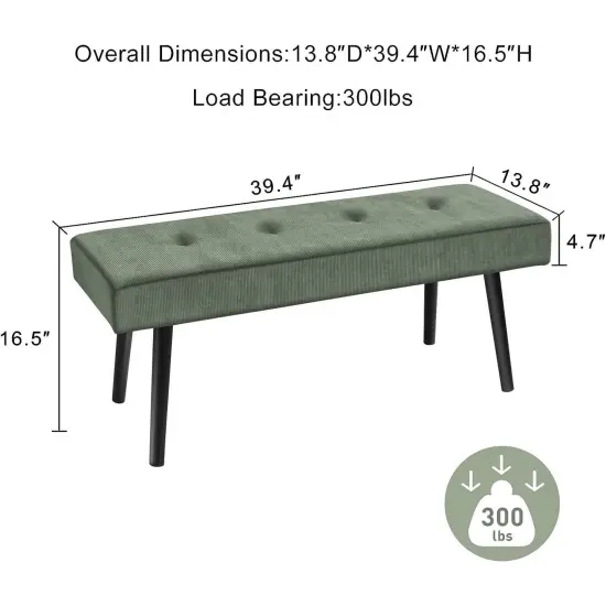 Modern Corduroy Upholstered End of Bed Searing Bench with Black Metal Legs for Living Room Green {2}