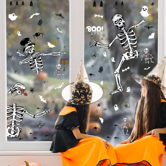 Halloween Window Clings 6 Sheets Spooky Skeleton Window Decals {3}