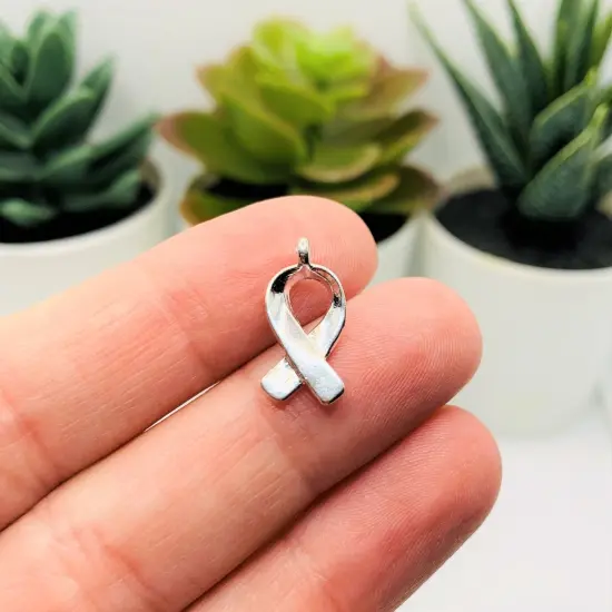 Silver Hope Awareness Ribbon Charms, 19x7.5mm {3}