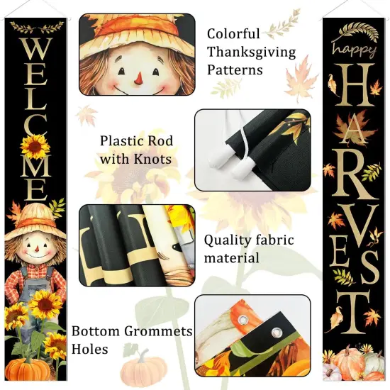 Fall Harvest Hanging Porch Banner - Black {4}