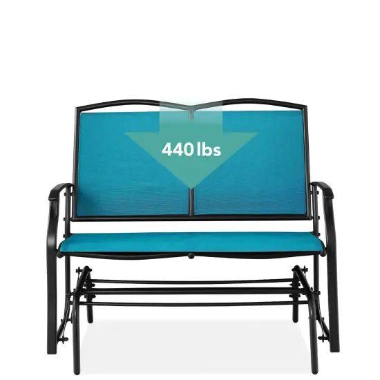 2 Seat Mesh Patio Loveseat Swing Glider Rocker with Armrests Blue {4}