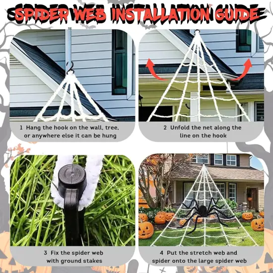 15.8Ft Giant Spider Web Halloween Decorations with 250 LED Lights {5}