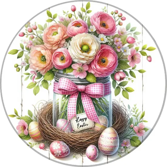Happy Easter Floral Mason Jar Metal Sign {1}