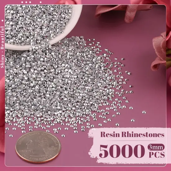 5000PCS 3mm Resin Flatback Rhinestones with Pickup Pen and Tweezers (Silver) {2}