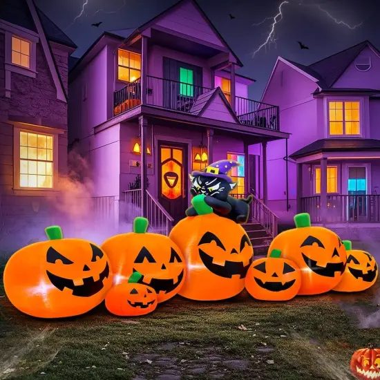 8FT Halloween Inflatables Pumpkin Decorations with Black Cat {4}