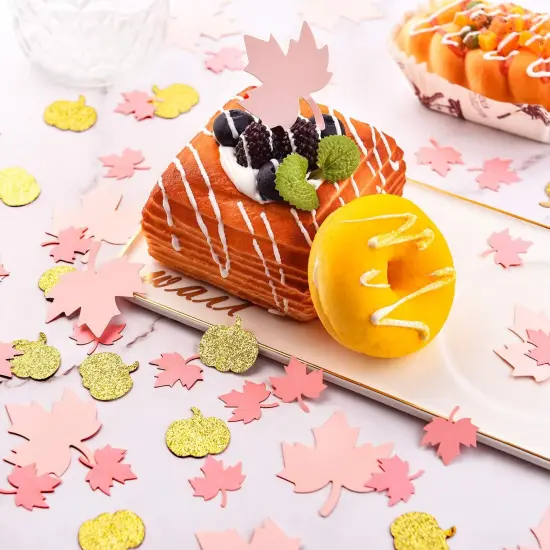 200 Pieces Thanksgiving Pink and Gold Pumpkin Confetti Christmas Baby Shower {3}