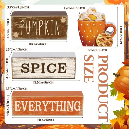 4PCS Wooden Fall Cup Tabletop Decor &ndash; Rustic Autumn Tiered Tray & Thanksgiving Centerpiece, Farmhouse Block Signs for Harvest Party & Home Kitchen Decoration {2}