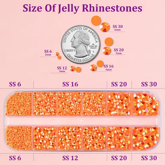 1 Box Orange AB Resin Jelly Flatback Rhinestones with 3Pcs B7000 Glue {2}