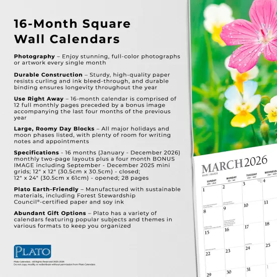 Wildflowers | 2026 12 x 24 Inch (Hanging) Monthly Square Wall Calendar | Foil Stamped Cover {6}