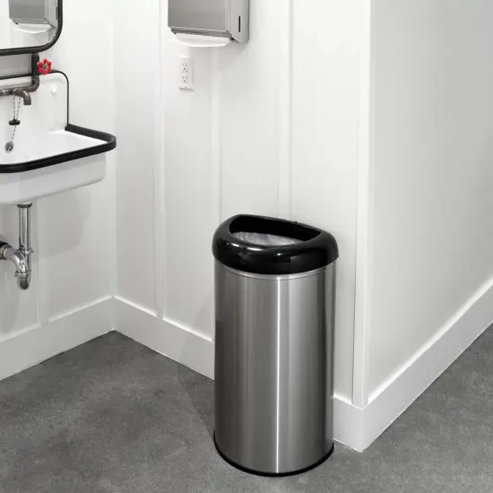 Silver Stainless Steel Open Top Kitchen Trash Can with 13-Gallon Capacity {3}
