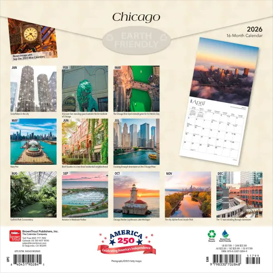 Chicago | 2026 12 x 24 Inch (Hanging) Monthly Square Wall Calendar | Plastic-Free {2}