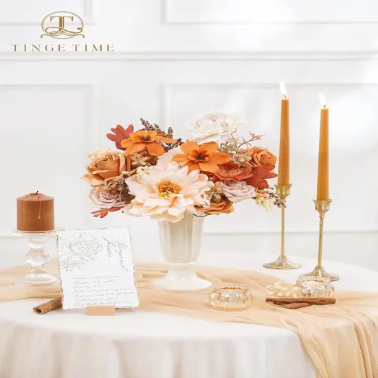 Artificial Flowers Burnt Orange & Champagne Flower Combo {3}