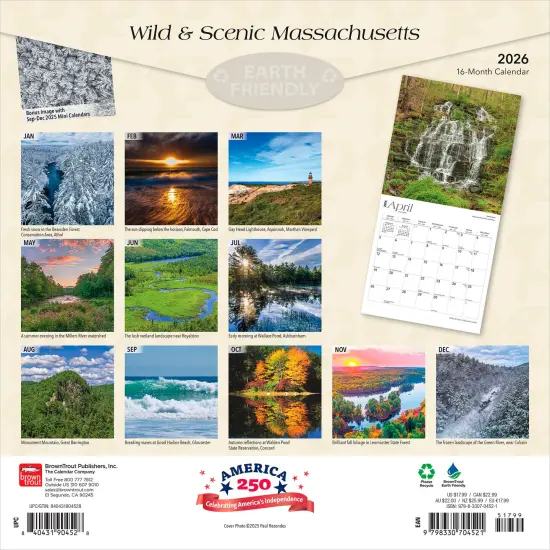 Massachusetts Wild & Scenic | 2026 12 x 24 Inch (Hanging) Monthly Square Wall Calendar | Plastic-Free {2}