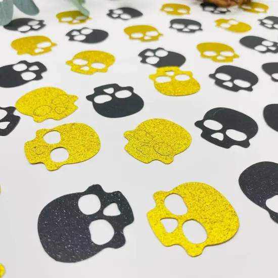 100pcs Skull Confetti Halloween Decor Pumpkin Decor Paper Gold&Black Glitter {5}