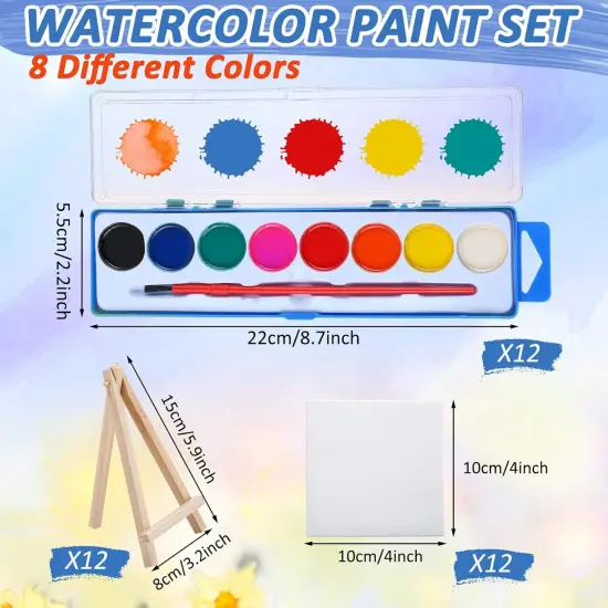 4 x 4 Inch Canvases Easels Washable Watercolor Kids Paint {2}