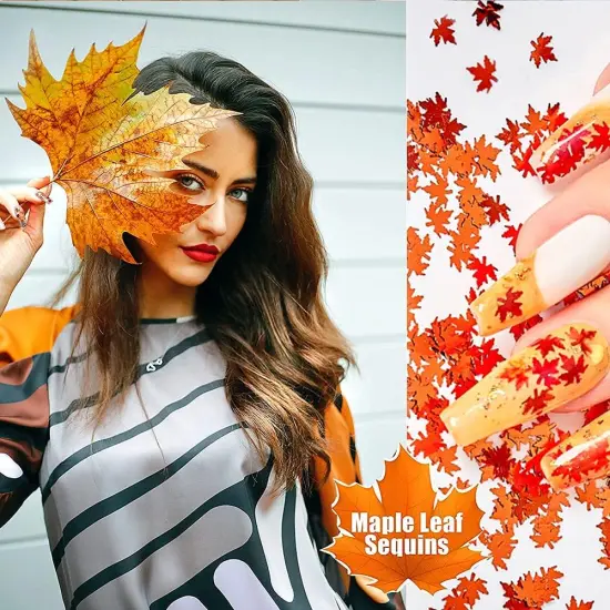 Holographic Glitters Fall Maple Leaf Shaped Nail Art Sequins Flakes 2 Pot {5}