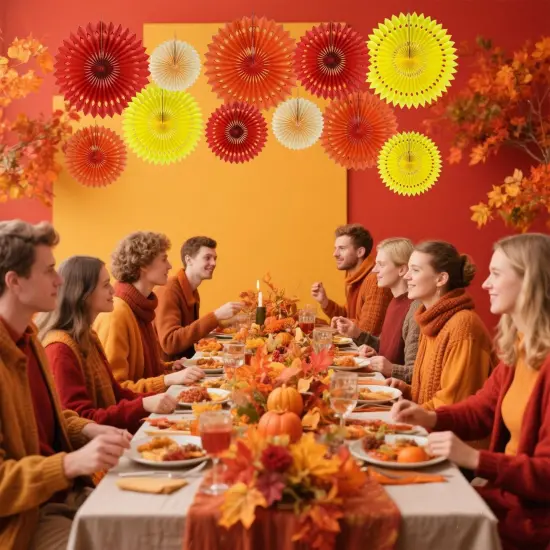 Fall Hanging Honeycomb Round Paper Fans - 11 Count {3}