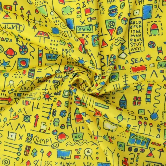 Mook Fabrics Graffiti Printed PUL Fabric [60 in. Wide] Yellow - By The Yard {2}
