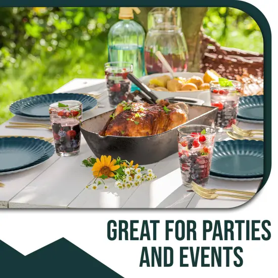 Earthtrends Scalloped Paper Plates 8.5 Inch & 10.5 Inch Dinner Plate Set &ndash; Fancy Disposable Plates for Party, Wedding, Birthday, Baby Shower &ndash; Large & Small Paper Plate Set for Parties, Events, Catering &ndash; ElegantFloral Design Black Aqua {6}