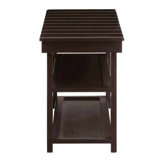 Wooden Shoe Rack Bench with Two Storage Shelves and 2-Seater Design for Entryway or Hallway Espresso Brown {4}