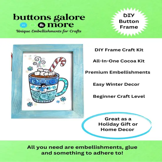 Buttons Galore & More DIY Winter Hot Cocoa Button Art Frame Kit, Wood Frame with Snowman Design, 5x7 Inches, Creative Holiday Craft for Ages 12+ {6}