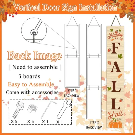 Happy Fall Standing Porch Sign Decoration - 47.2 x 7.8 Inch {3}